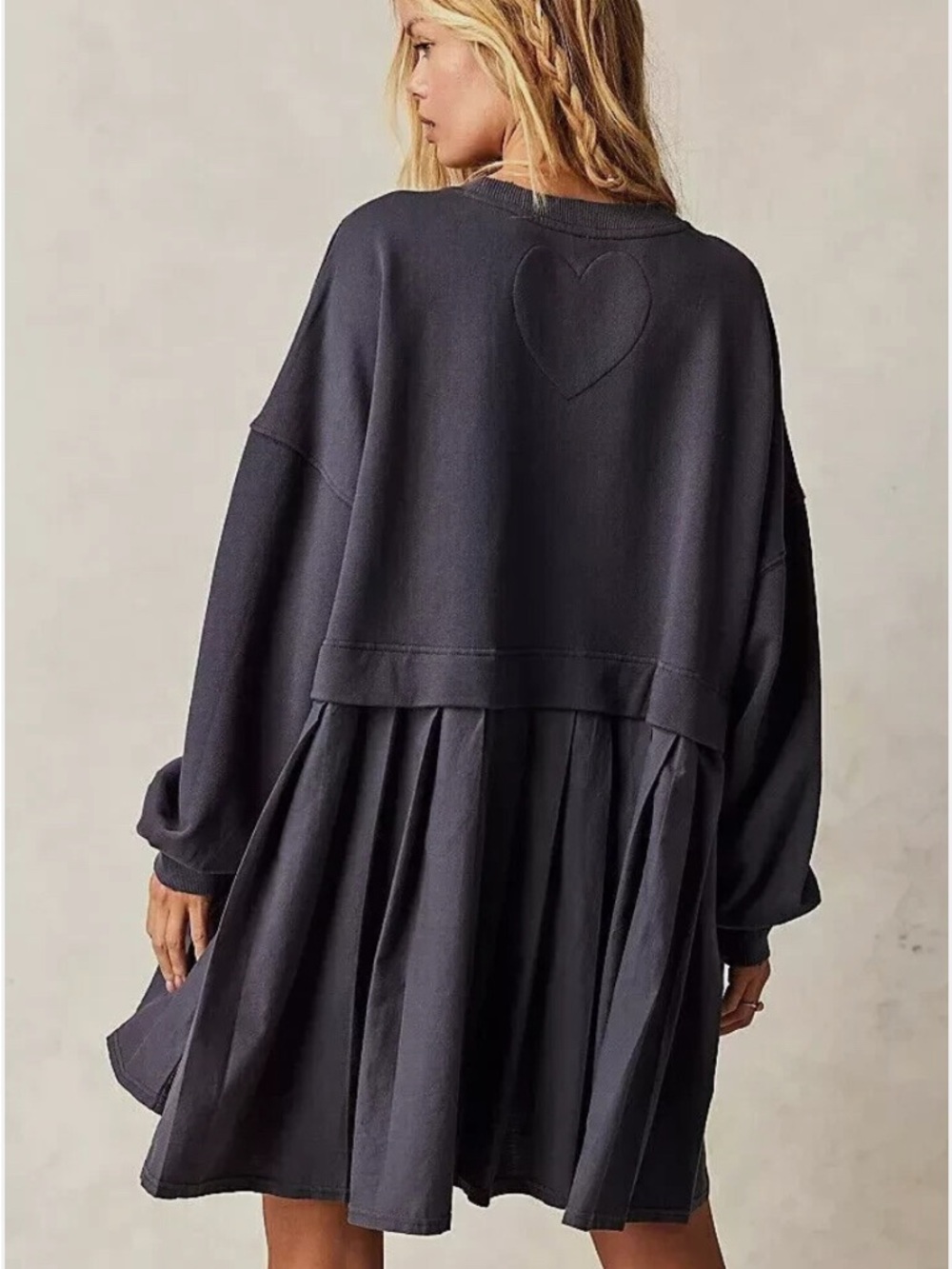 Free People Eleanor Sweatshirt Dress Washed GrayPleated Babydoll Oversize S NWT